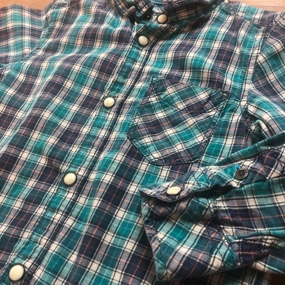 🎉3 For 15$🎉 H&m Toddler Plaid Green Blue Button Down Shirt Size 2-3 Years - Picture 3 of 4